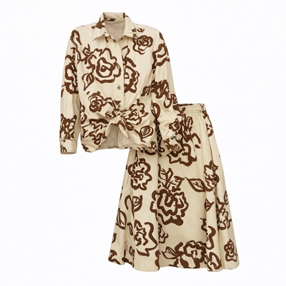 Gene Ewing BIS Vintage Rose Print Tie Front Shirt Skirt Set‎ Size S/4